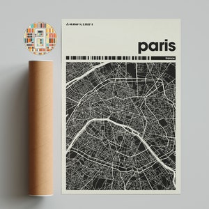 パリ市街地図、フランス市街地図、ミニマリスト市街地図、モダン市街地図、カスタム市街ポスター、ウォールアートプリント、ホームデコレーション、オフィスデコレーション