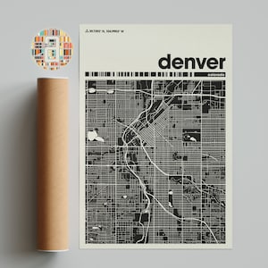 Denver Karte Drucken, Bunte Karte, Minimalistischer Denver Druck, Colorado Karte, Bürodekoration, Beige Wanddekoration, Kunstdrucke, Digital Download