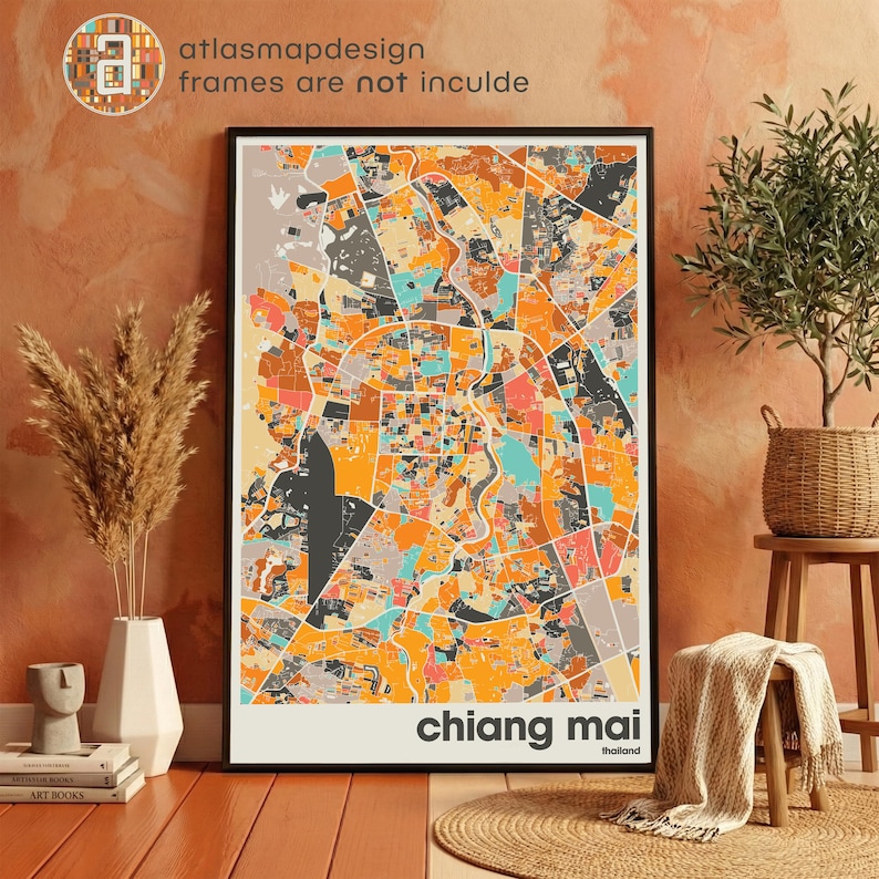 Chiang Mai Thailand City Map Print - Minimalist Wall Art, Home Decor, Living Room Gallery image 10