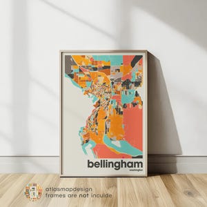 Bellingham Wasgington Map Print Bunter Stadtplan Washington Minimalist Büro Dekor Beige Wandkunst Print