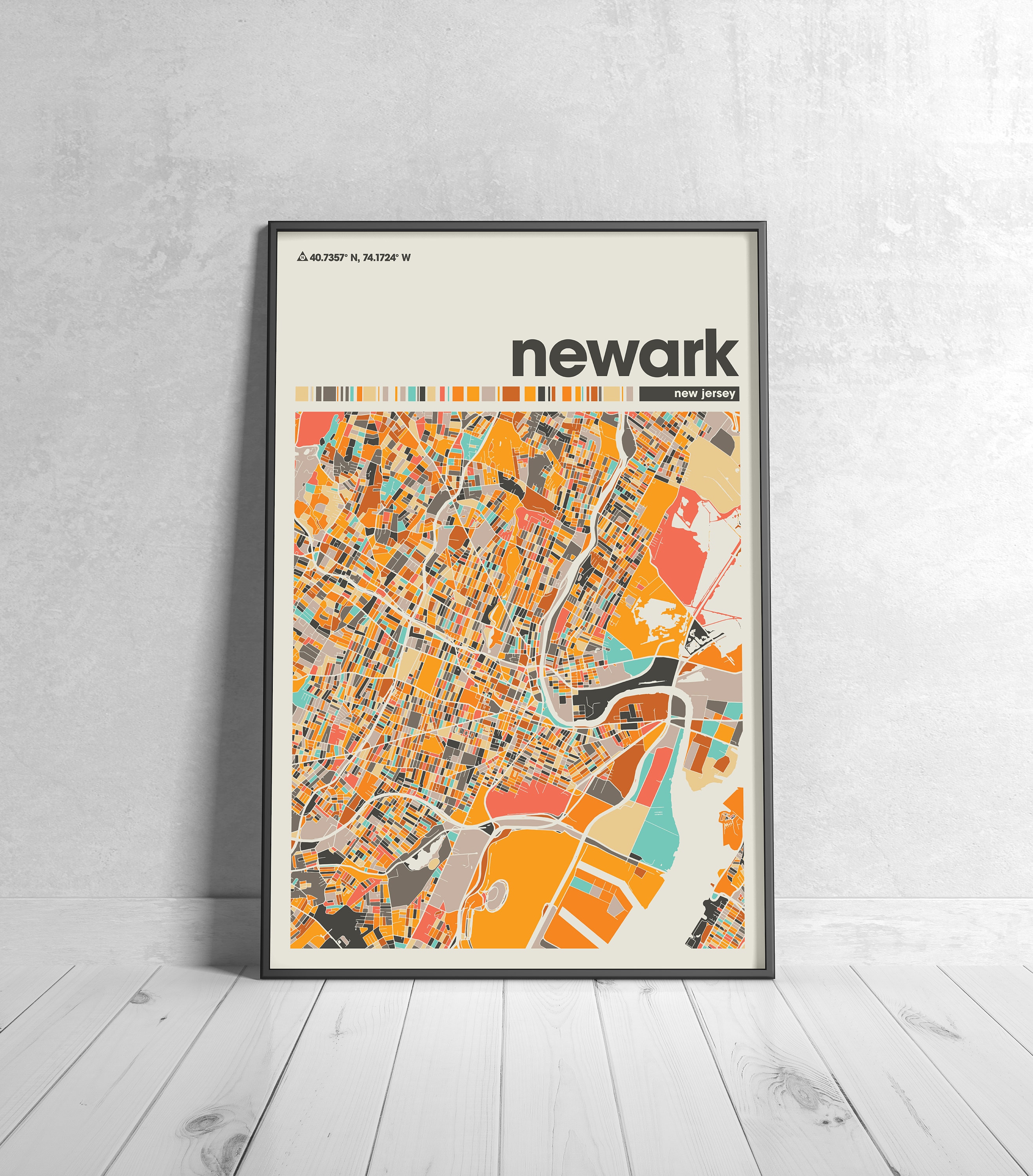 Newark Colorful Map, City of Newark Map, Newark Minimalist Map, Newark