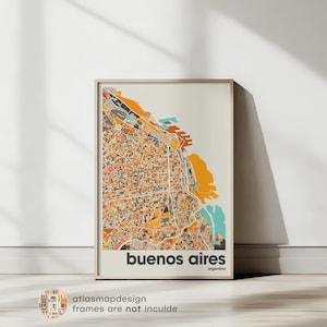 Bueno Aires Karte Drucken, bunte Karte, minimalistischer Buenos Aires-Druck, Argentinien Stadtplan, Bürodekoration, Beige Wanddekor, Kunstdrucke,