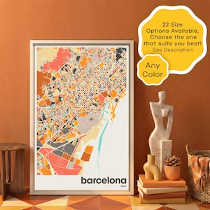 Barcelona Spanje kaart kunstdruk – moderne stad poster muur decor digitale download kantoor aan huis