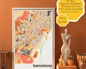 Barcelona Spain Map Art Print – Modern City Poster Wall Decor Digital Download Home Office