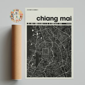 Chiang Mai Karte Print, bunte Karte, minimalistische Chiang Mai Karte, Thailand Karte der Stadt, Bürodekoration, Beige Wand-Dekor, Kunstdrucke, bedruckbar