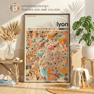 Lyon France Colorful City Map Art Print – Minimalist Poster Wall Art Home Gallery