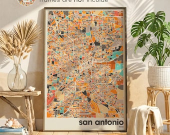 San Antonio Map Print, Colorful Map, Minimalist San Antonio Print, Texas City Map, Office Decor, Beige Wall Decor, Art, Digital Download