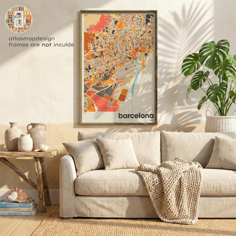 Mapa Barcelony w Hiszpanii, kolorowy minimalistyczny plakat artystyczny, dekoracja ścienna mapy Barcelony, prezent podróżny, dekoracja biura domowego zdjęcie 6