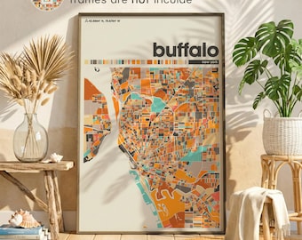 Buffalo New York Map Art Print – Colorful Minimalist City Poster Wall Art for Home or Office