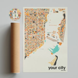 Decoração de parede com mapa da cidade personalizado e personalizado – Presente colorido de arte de rua e estrada para decoração de casa
