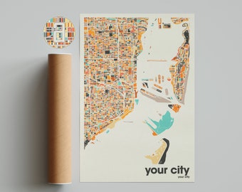 Custom Personalized City Map Print Wall Decor – Colorful Hometown Road & Street Art Gift for Home Decoration