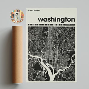 Carte de Washington, impression de carte de Washington, carte minimaliste, impression DC, décoration minimaliste, art mural imprimable, salon, décoration d'intérieur, mur de la galerie