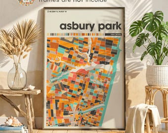 Mapa Asbury Park w New Jersey – Kolorowy, minimalistyczny plakat ścienny do domu lub biura