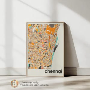 Chennai, India-kaartafdruk: minimalistische beige stadskunst, modern kantoordecor