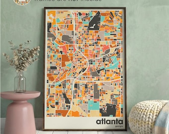 Atlanta Map Print, Colorful Minimalist Georgia City Map, Office & Beige Wall Decor, Printable Art Prints, Modern Home Decoration