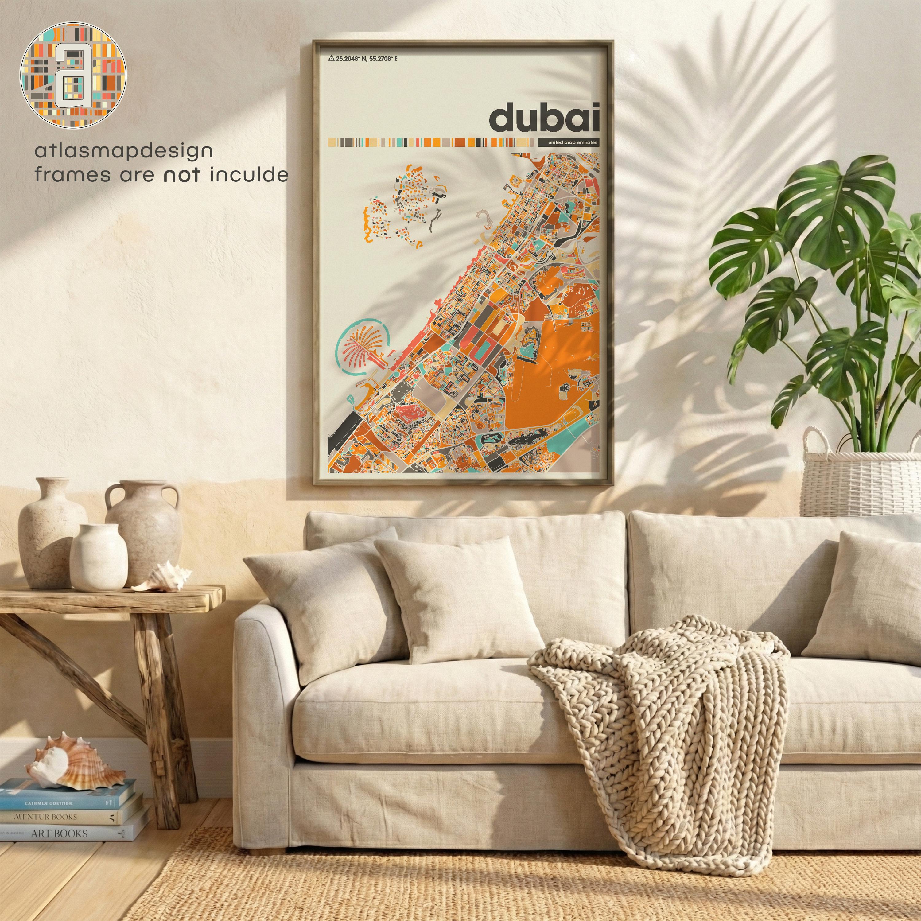 Dubai UAE City Map Art Print – Colorful Minimalist Poster Wall for Home ...