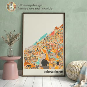 Cleveland Ohio City Map Wall Art, Minimalist Poster, Modern Custom Print for Home Office Decor