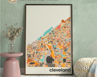 Cleveland Ohio City Map Wall Art, Minimalist Poster, Modern Custom Print for Home Office Decor