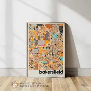 Bakersfield California Map Print: Colorful Minimalist Office Wall Decor