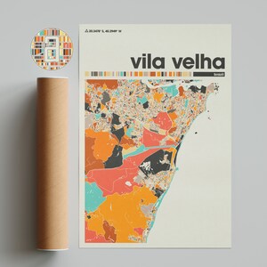 Vila Velha Bunte Karte Stadt Vila Velha Karte Vila Velha Minimalistische Karte Drucken Vila Velha Karte Vila Velha, Brasilien