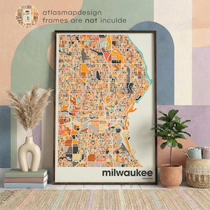 Milwaukee Wisconsin Map Print – Minimalist Colorful City Poster Wall Art for Home or Office