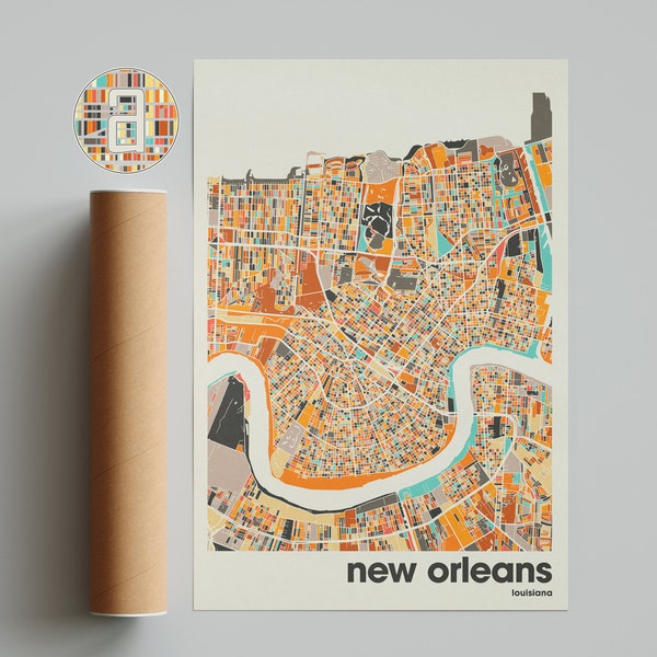 New Orleans Map Print, Colorful Map, Minimalist New Orleans Print, Louisiana City Map, Office Decor, Beige Wall Decor, Art Prints, Printable