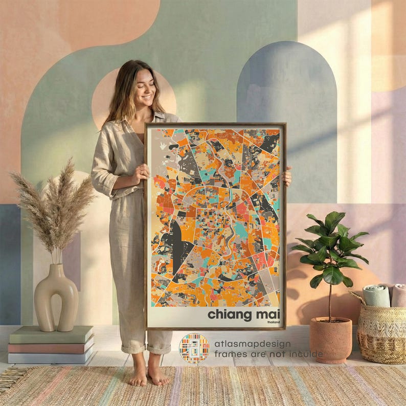 Chiang Mai Thailand City Map Print - Minimalist Wall Art, Home Decor, Living Room Gallery image 6