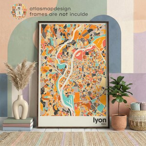 Personalized Lyon France City Map Print Poster Colorful Modern Wall Decor Gift Livingroom