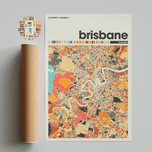 Brisbane Bunte Karte, Stadt Brisbane Karte, Brisbane Minimalistische Karte, Brisbane Druck, Brisbane Poster, Brisbane Kunst, Australien Stadtplan
