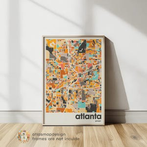 Atlanta Map Print, Colorful Minimalist Georgia City Map, Office & Beige Wall Decor, Printable Art Prints, Modern Home Decoration