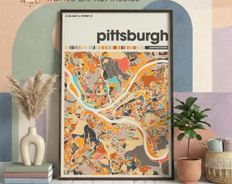 Pittsburgh City Map Poster, Colorful Pennsylvania Street Print, Custom Three Rivers, Moving Gift