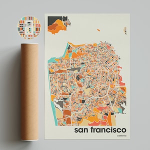 Stadskaart van San Francisco, stadskaart van Californië, minimalistische stadskaart, moderne stadskaart, aangepaste stadsposter, kunst aan de muur, woondecoratie, kantoordecor