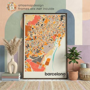 Mapa Barcelony w Hiszpanii, kolorowy minimalistyczny plakat artystyczny, dekoracja ścienna mapy Barcelony, prezent podróżny, dekoracja biura domowego zdjęcie 1