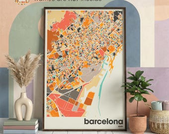 Barcelona Spain Map Print, Colorful Minimalist City Art Poster, Map of Barcelona Wall Decor, Travel Gift, Home Office Decoration