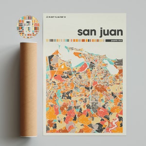 San Juan, Colorful Map, City of San Juan Map, San Juan Minimalist  Map, San Juan Print, San Juan Poster, San Juan Art, Puerto Rico City Map
