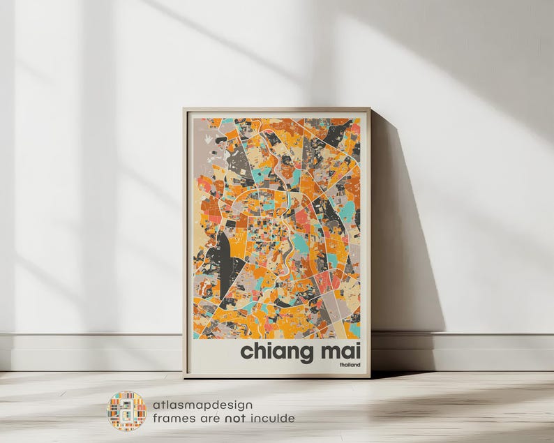Chiang Mai Thailand City Map Print - Minimalist Wall Art, Home Decor, Living Room Gallery image 18