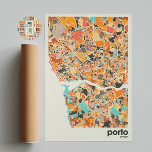 Impressão de mapa do Porto, mapa colorido, impressão minimalista do Porto, mapa da cidade de Portugal, decoração de escritório, decoração de parede bege, arte para impressão, download digital