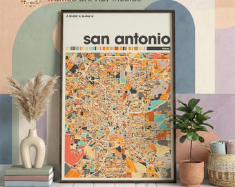 San Antonio Texas Map Print – Colorful Minimalist City Poster Wall Art for Home or Office