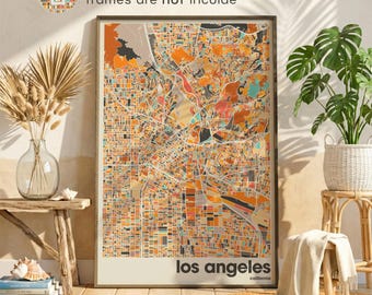 Los Angeles California Map Print – Colorful Minimalist City Poster Wall Art for Home or Office
