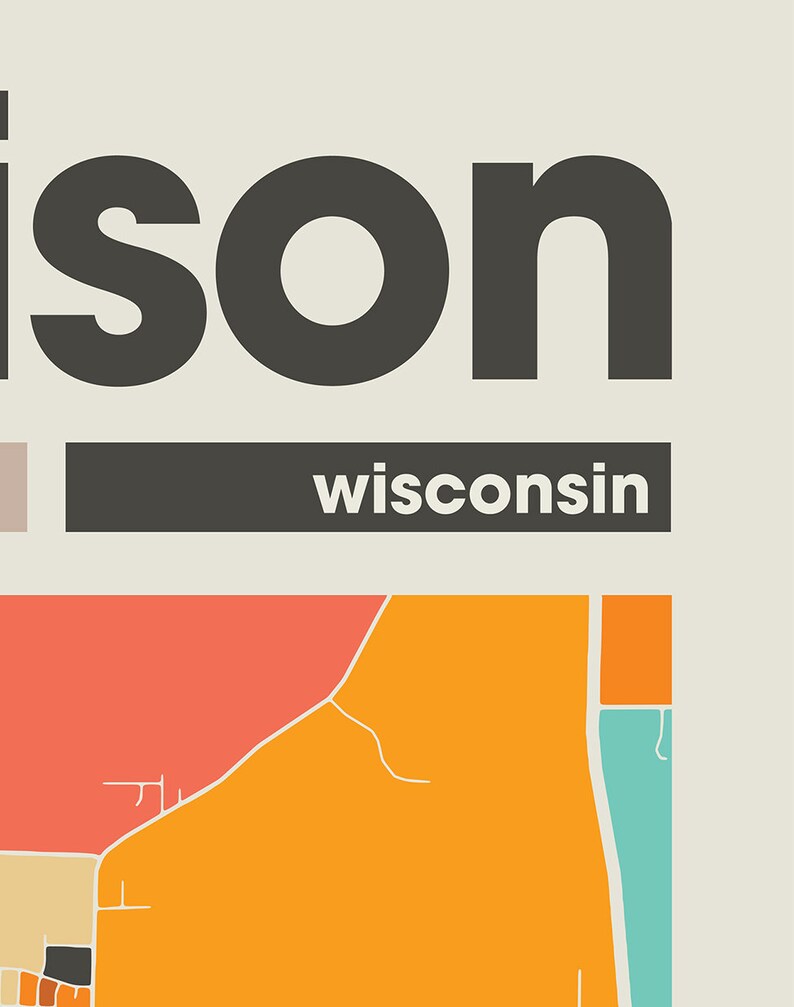 May include: A graphic design featuring the word "ison" in black text with a white background. The word "wisconsin" is written in black text on a gray bar below the word "ison". The bottom of the image shows a stylized map of a city with orange, red, and blue colors.
