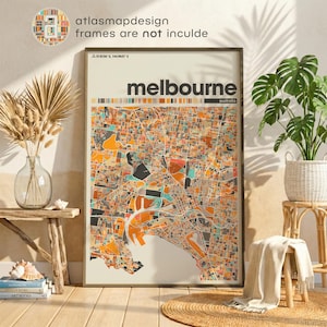 Melbourne Australia Map Print – Colorful Minimalist City Poster Wall Art for Home or Office