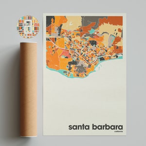 Santa Barbara Map Print, Colorful Map, Minimalist Santa Barbara Print, California City Map, Office Decor, Beige Wall Decor, Art Prints