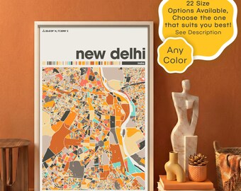 Custom New Delhi India Map Print – Printable City Wall Art – Modern Home Office Decor – Instant Download