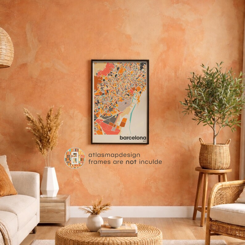Mapa Barcelony w Hiszpanii, kolorowy minimalistyczny plakat artystyczny, dekoracja ścienna mapy Barcelony, prezent podróżny, dekoracja biura domowego zdjęcie 14