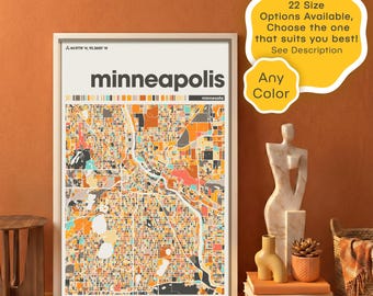 Custom Minneapolis Minnesota Colorful City Map Wall Art – Personalized Printable Digital Download
