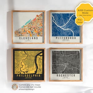 Juego de 4 impresiones cuadradas personalizadas de arte de pared de Airbnb, ubicación personalizada, regalo de aniversario para él, decoración del hogar