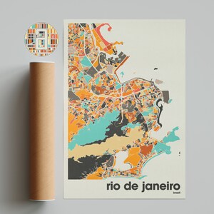 Rio de Janeiro Map Print, Colorful Map, Minimalist Rio de Janeiro Print, Brazil City Map, Office Decor, Beige Wall Decor, Art Prints