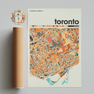 Carte colorée de Toronto, carte de la ville de Toronto, carte minimaliste de Toronto, impression de Toronto, affiche de Toronto, art de Toronto, carte de la ville de Toronto, Canada