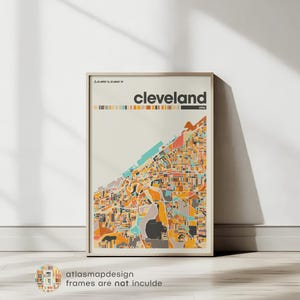 Cleveland Map Print, Office Minimalist Ohio Wall Art, Modern City Map Poster Printable Home Decor for Living Room & Gallery Wall