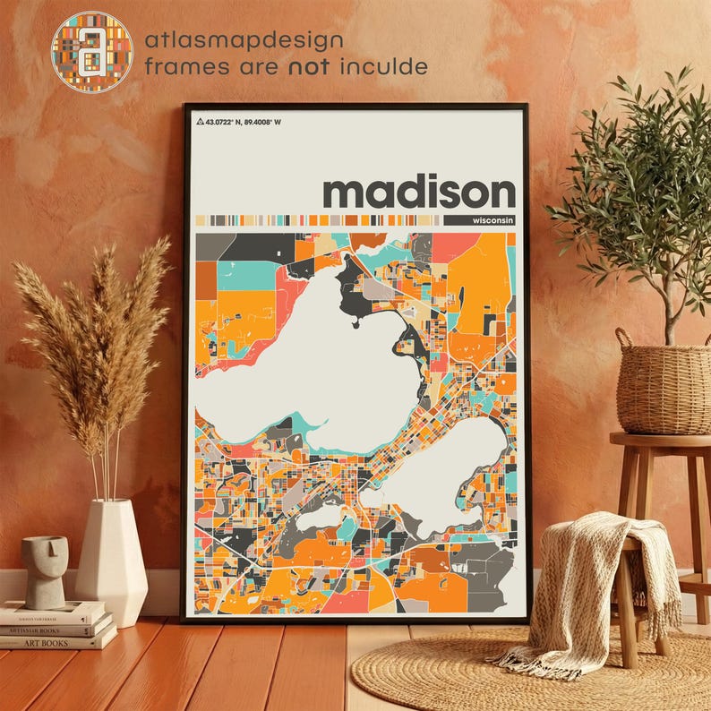 Madison Wisconsin City Map Print – Colorful Minimalist Poster Wall Art for Home or Office image 13